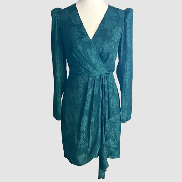 BCBGMaxAzria Vera Surplice Mini Dress, Deep Teal, NWT-Size 2 - Picture 2 of 12